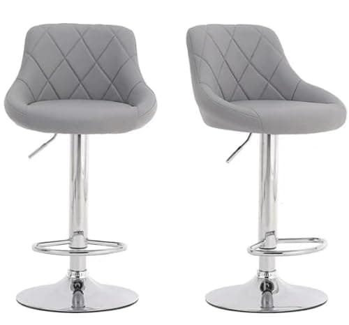 Image of Alivio Set of 2 Modern Chrome Bar Stools, Breakfast Velvet Dining Chairs with Footrest, Bar Counter, Pub, Island, Restaurant, Dining Room Chairs (Grey, Pack of 2)