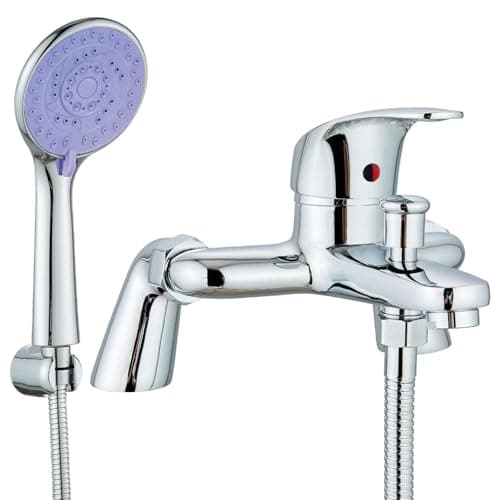Image of Bath Shower Mixer Tap, Bath Mixer Taps with Shower Attachment Modern Single Lever Bath Shower Mixer Tap Deck Mounted Bath Tub Taps Set with 1.5m Shower Hose