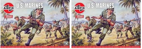 Image of Airfix Model Figures Set - A00716V WWII US Marines - Model Building Kit Accessories, Plastic Model Kits for Adults & Children 8+, Set Includes 45 Unpainted Figures - Accessory for Dioramas (Pack of 2)