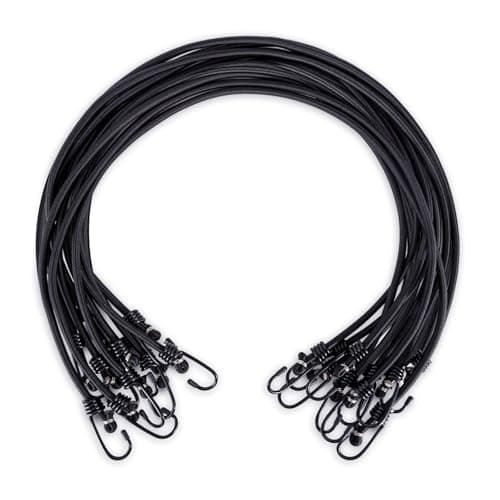 Image of WeFine Pack of 10 Bungee Cords with Hooks Weatherproof & UV-Resistant Bungee Straps Heavy Duty Elastic Bungee Ropes for Caravan Camping RVs Trunks Luggage Racks,Black,24 inch (60CM)