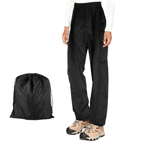 Image of Zidoley Waterproof Trousers Womens Lightweight Breathable Overtrousers with Mesh Lining, Adjustable Waist & Cuffed Ankles, Packable Rain Pants with Storage Bag (UK, Alpha, M, Regular, Regular) Black