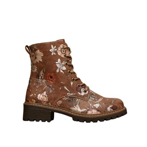 Image of IVACHY Women’s Floral Lace-Up Ankle Boots with Side Zip – Stylish Printed Combat Boots for Casual Everyday Wear- Size 4-7.5