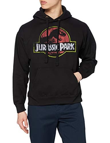Image of Jurassic Park Men's Distressed Logo Hoodie, Black (Black Blk), M UK