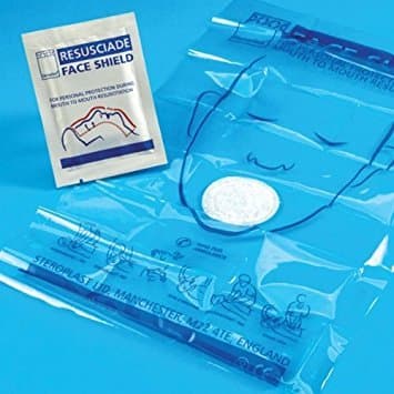 Image of Foil Pack Resuscitation Face Shield ~Steroplast~Resusciade for Personal Protection During Mouth to Mouth Resuscitation ~ Quantity:10 ~ Breathing Filter Pocket
