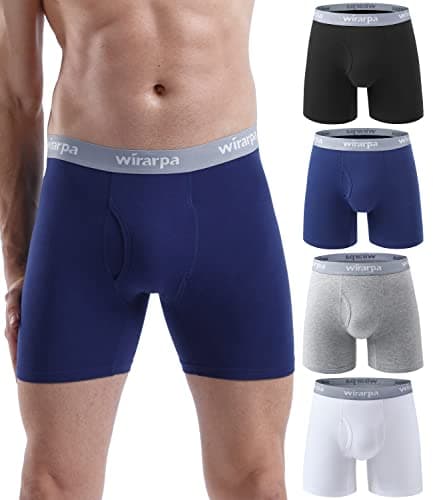Image of wirarpa Men's Underwear Trunks Cotton Stretch Boxer Shorts Open Fly Tagless Underpants for Men Regular Leg 4 Pack Multicoloured Size L