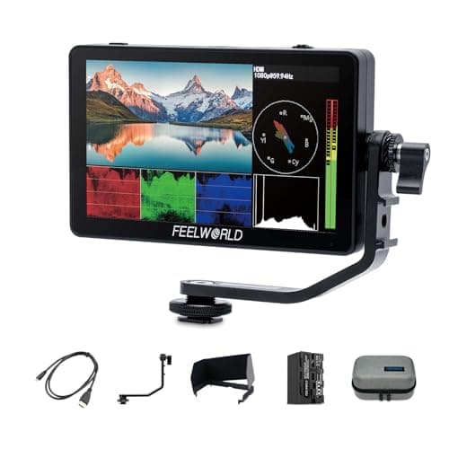 Image of Feelworld F6 Plus 5.5 Inch DSLR On Camera Field Monitor Touch Screen 3D Lut Small Full HD 1920x1080 IPS Peaking Focus Video Assist 4K HDMI 8.4V DC Input Output Include Tilt Arm