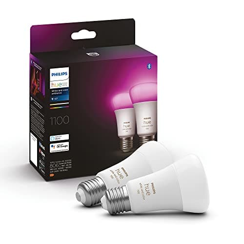 Image of Philips Hue White and Colour Ambiance Smart Light Bulb 2 Pack 75W - 1100 Lumen [E27 Edison Screw] with Bluetooth. Works with Alexa, Google Assistant and Apple Homekit