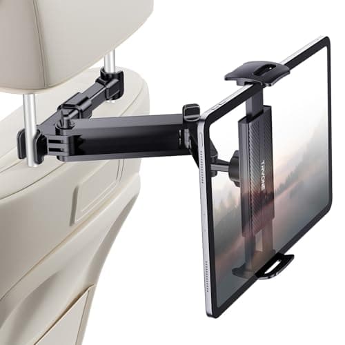 Image of TRYONE Car Headrest Tablet Holder Mount Stretchable Backseat Tablets Stand for Kids, Car Seat Mounts Compatible with iPad Pro 12.9 Air Mini, iPhone, Galaxy Tab, Switch, All 4.7-12.9" Screen Devices