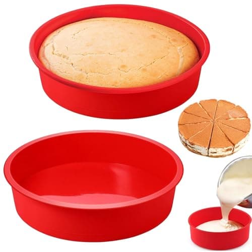 Image of 2 Pieces 20cm/8inch Round Reusable Silicone Cake Moulds, Multi-Function Non-Stick Round Baking Trays, Suitable for Oven, Air Fryer, Perfect for Pizza, Cakes, Bread
