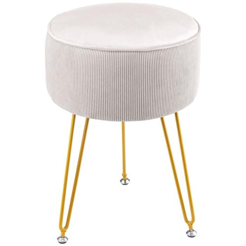 Image of CROWNSHOP Stool Chair for Dressing Table Round Dressing Table Stool With iron Legs Vanity Comfortable Padded Makeup (White)