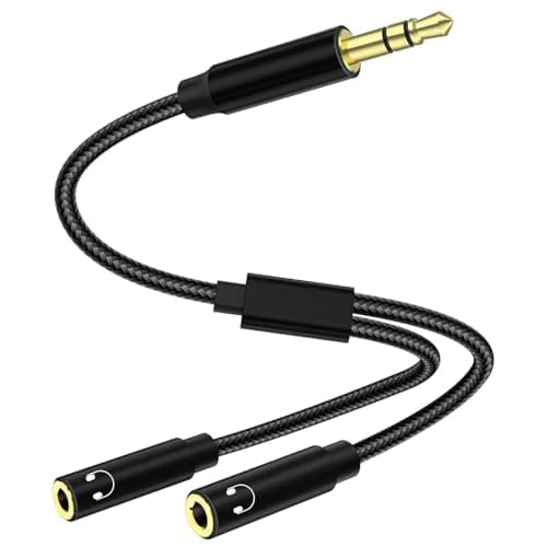Image of Horyue 3.5mm Splitter, 35cm Black Headphone Splitter Cable, 1 Male to 2 Female Aux Splitter, Audio Splitter Headphone Splitters 2 Way for Travel, Laptop, Tablet and Dual Earphones
