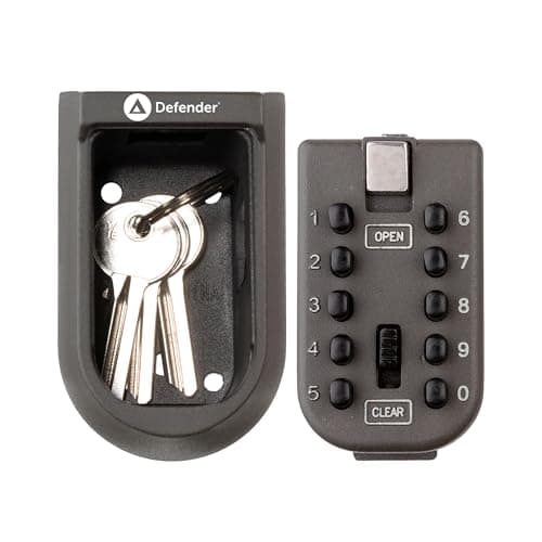Image of Defender Compact Key Safe - Mini Wall Mounted Outdoor Push Button Key Lock Box - Secure Key Storage with Fixings Included for Home, Office & Airbnb