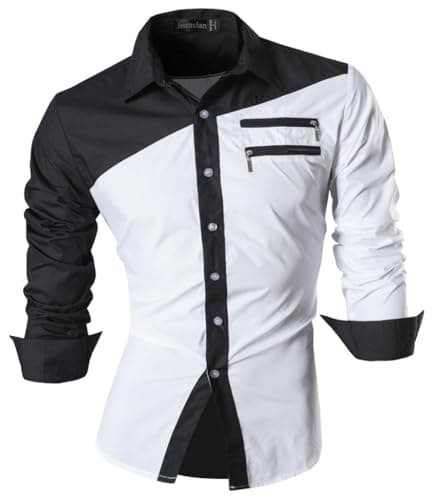 Image of jeansian Men's Long Sleeve Casual Button Down Dress Shirt JZS052_White_XL