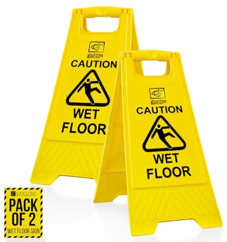 Image of Pack of 2 Wet Floor Sign - Heavy Duty, Foldable Warning Signs, Wet Floor Signs Yellow Pack of 2 - Prevents Accidental Slipping, Warning Floor Sign for Restaurant, Shopping Mall, Restroom, Office