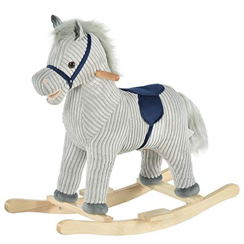 Image of HOMCOM Kids Plush Rocking Horse w/Sound Children Rocker Ride On Toy Gift 3-6 Years Grey