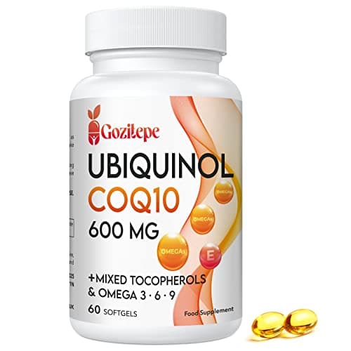 Image of Ubiquinol CoQ10 600mg Softgels with Omega 3, 6, 9 & Vitamin E, 30 Servings Coenzyme Q10 (Active Antioxidant Form) for Higher Absorption, Heart & Energy Production (60 Count (Pack of 1))