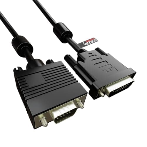 Image of rhinocables - DVI-A to VGA Adapter Cable | Male to Male Analog Video Display | Plug & Play | 25 to 15 Pin Converter | Gold Contacts | Ferrites | Black, 2m