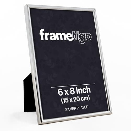Image of Frametigo - Silver Plated Thin Edge Photo Frame, 6"x8" (15x20cm) Photo Size - Velvet Frame Backing & Stand - Real Glass Window - Tarnish-Resistant - Landscape or Portrait Orientation