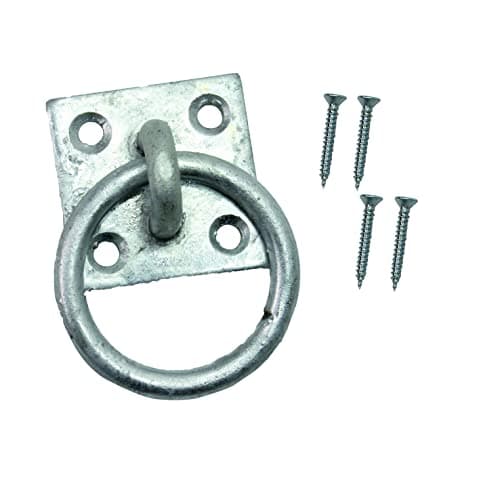 Image of SUL Heavy Duty galvanised Ring on Plate, Horse tie up Rings with Screws, Ring Plate for Horse Stable Tie Ring, decking Rope Fittings Rust Proof Tie Rings - 50 x 50 mm (Ring On Plate 1pk)