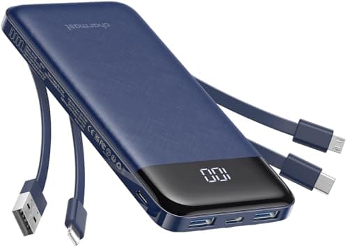 Image of Charmast Portable Charger with 4 Built in Cables, 10000mAh Power Bank 6 Outputs 3 Inputs with LED Display, Travel Essential USB C Battery Pack Compatible with Smartphones Tablets and More