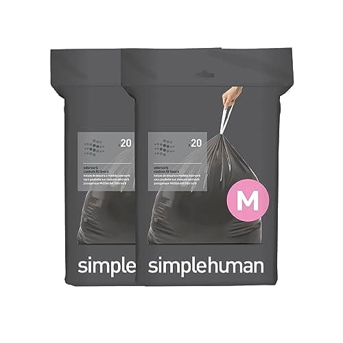 Image of simplehuman Code M 40 Count, Genuine Odorsorb Custom Fit Liners, Drawstring Odor Absorbing Trash Bags in Dispenser Packs, 45 Liter / 12 Gallon