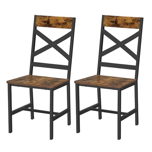 Image of VASAGLE Dining Chairs, Kitchen Chairs Set of 2, Chairs for Dining Room, Steel Frame, Ergonomic Design, Industrial Style, for Living Room, Dining Room, Rustic Brown and Black LDC094B01