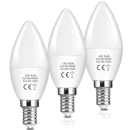 Image of E14 LED Candle Light Bulbs 5W, C37 SES Small Edison Screw, 40W Equivalent, 470LM, Natural White 4000K Daylight, Energy Saving, Non-Dimmable, Pack of 3