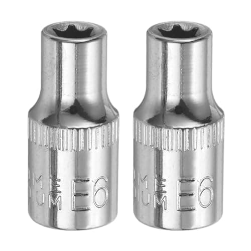 Image of sourcing map 2pcs E-Torx Socket 1/4" Drive E6 External Torx Deep Socket CR-V 6 Point Spline Socket Star Female Bit Socket for Auto Repairs Home Maintenance DIY Hand-Making 1" Length