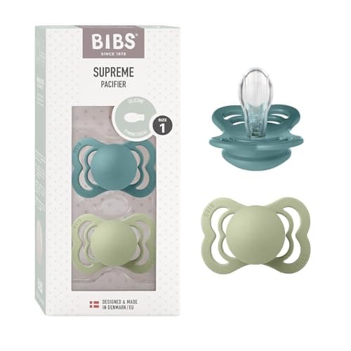 Image of BIBS Supreme Dummies 2-Pack, BPA Free Dummy Pacifier, Silicone Symmetrical Nipple Soother, Size 1 (0-6 Months), Island Sea/Sage