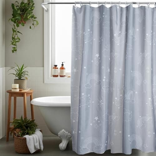 Image of AQUALONA® Premium Shower Curtain, 12 FREE HOOKS INCLUDED - Polyester, Water-repellent Coating, Rustproof Chrome Eyelets - Mildew Resistant and Weighted Hem, 180 x 180 cm (Clouds Grey)