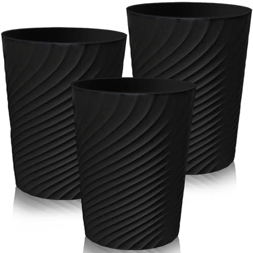 Image of Xtrillogen 3PCS Plastic Waste Paper Bin,8L Small Bin with Threaded Texture,Slim Round Rubbish Waste Paper Basket,Trash Can for Kitchen,Bathroom,Office,Living Room,Toilet,and Bedroom(Black)