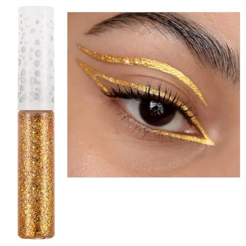 Image of Gold Eyeliner, Glitter Coloured Liquid Eyeliner, Shimmer Metallic Sparkly Eye Liner Waterproof Long Lasting Quick Dry Eye Liners Eyeshadow Eye Makeup for Women and Girls