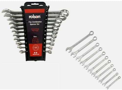 Image of MAXPERKX 11pcs Rolson Combination Spanner 6-19mm Metric Wrench Garage Tool Set Chrome Vanadium with Storage Rack 11 Pieces Combo Steel 6,7,8,10,11,13,14,17,19mm Drop Forged Chrome Plated