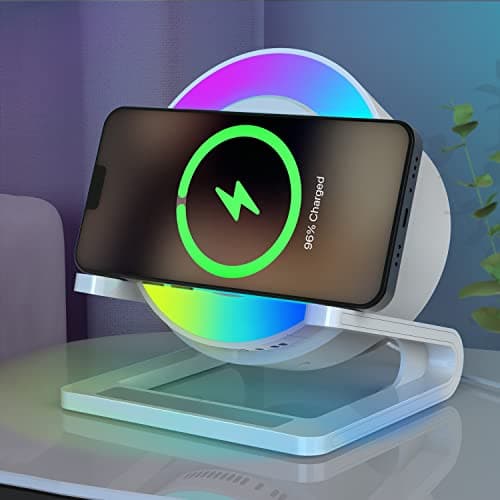 Image of JAHAO Night Lights Bluetooth Speaker, Bedside Lamp with Wireless Charger 15W,Dimmable LED Table Lamp Warm White & Multi-Colored Night Light for Bedroom, for Teenage Girls Boy