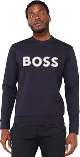 Image of BOSS Mens Salbo 1 Cotton blend sweatshirt with HD logo print in Dark Blue Size XXL