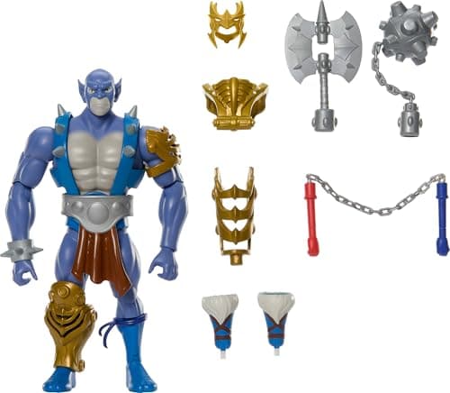 Image of Masters of the Universe Origins & ThunderCats 5.5 Inch Posable Action Figure Panthro, 1980s Crossover Toy, Removable Armor, Mace & Axe & Mini-Comic, JFW97