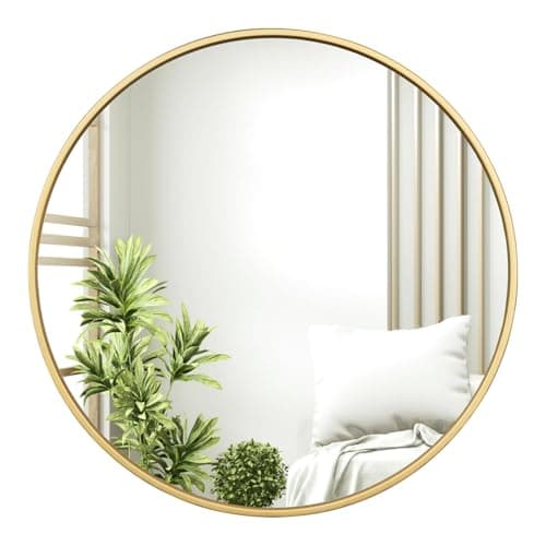 Image of WOLTU Wall Mirror, Bathroom Mirror, Round Decorative Circle for Bedroom, Hollywood Mirror for Hallway, Living Room, Metal Vanity Mirror for Modern Home Decor, 80cm Golden Frame