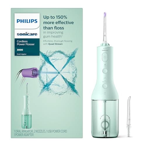 Image of Philips Sonicare Cordless Power Flosser 3000 - Water Flosser with Innovative Quad Stream Technology, Oral Irrigator with 2 Flossing Modes and 3 Pressure Levels, IPX7 Waterproof, Mint, HX3826/24