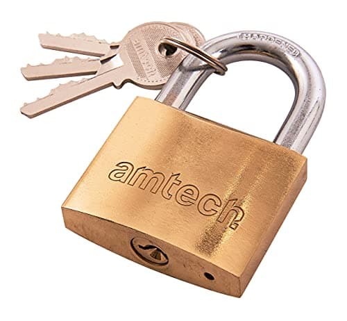 Image of Amtech T1300C 50mm Solid Brass Padlock, Small Padlock with Keys for Luggage, Lockers, Toolboxes, Cupboards or Sports Bags