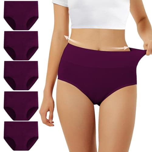 Image of FALARY Women's Knickers High Rise Cotton Pack of 5 Purple
