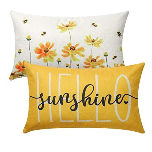 Image of Weldomcor Cushion Covers Yellow Throw Pillow Covers 30 x 50 cm Cushion Cover Summer Farmhouse Decorations Cushion Cover for Sofa Bedroom Living Room Home Decor, Set of 2