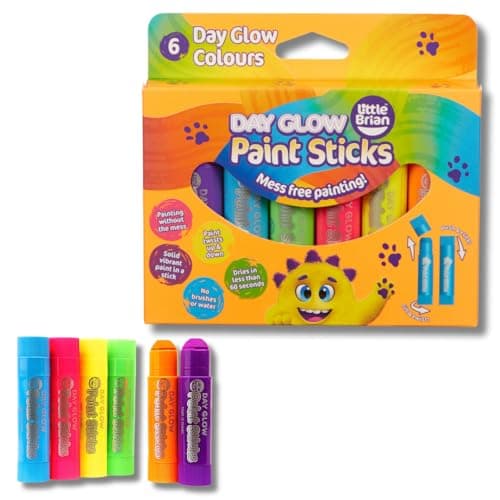 Image of Little Brian Paint Sticks For Kids - 6 Pack Assorted Neon Colours - Mess-Free, Easy Clean Up, Fast Drying Action, Vibrant Colours, Multi-Surface, Twist & Paint