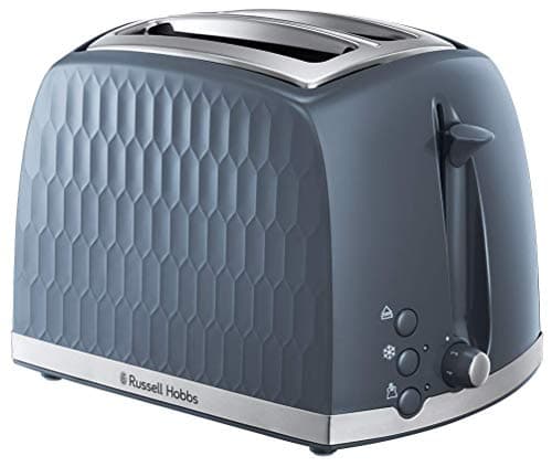 Image of Russell Hobbs Honeycomb 2 Slice Toaster (Extra wide slots, High lift feature, 6 Browning levels, Frozen/Cancel/Reheat function, Removable crumb tray, 850W, Grey textured high gloss) 26063