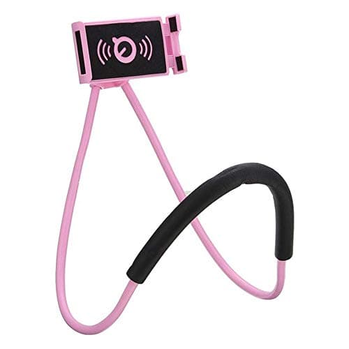 Image of Haoxuann Cell Phone Holder, Universal Smart Mobile Phone Stand,Hanging on Neck Cell Phone Mount Holder(360 Rotating) Multiple Functions Flexible Lazy Bracket (Pink)