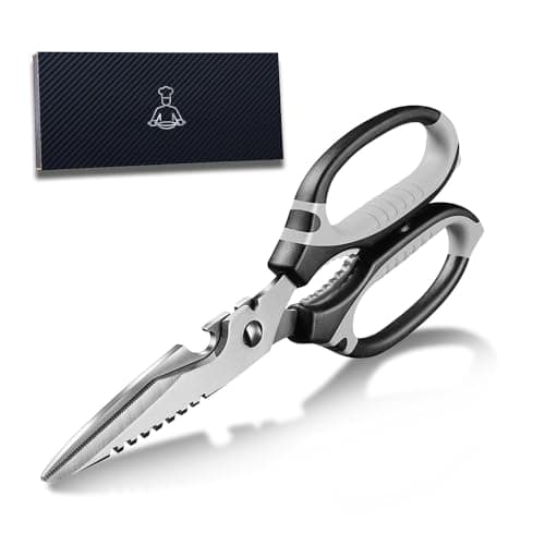 Image of Kitchen Scissors UK, 9-Inch Heavy Duty Multipurpose Food Cutting Shears, Detachable Dishwasher Safe, Sharp Serrated Blade, Ergonomic Non-Slip Handle for Food, Meat, Herbs (Black)