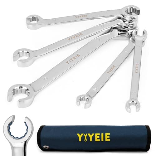 Image of YIYEIE Brake Pipe Spanner Set 5-Pc, 10 Size | 9, 10, 11, 12, 13, 14, 15, 17, 19, 21mm | Flare Nut Spanner | CR-V Steel with Laser Scale | Double End Open Ring Spanner for Brake Line, Hydraulic