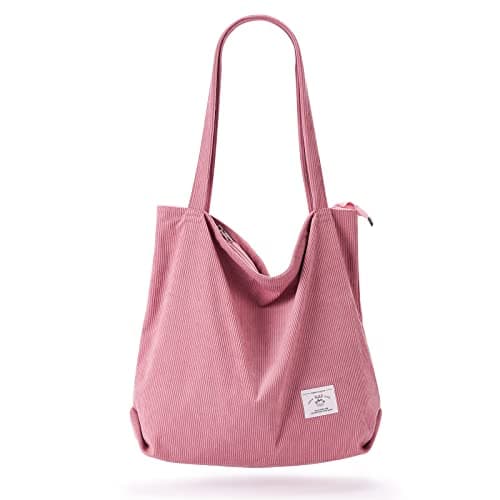 Image of KALIDI Thicken Corduroy Totes Bag Extra Large Capacity Handbags Shoulder Bags with Zipper Cord Tote Bag for Women Ladies Girls Casual Shopping Bag for Work School College Daily Use (pink)