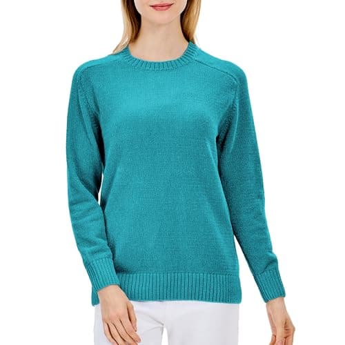 Image of Simple&Opulence Women's Jumper Crew Neck,Chenille Warm Pullover Tops for Woman,Casual Long Sleeve Winter Sweater,S,Peacock Blue