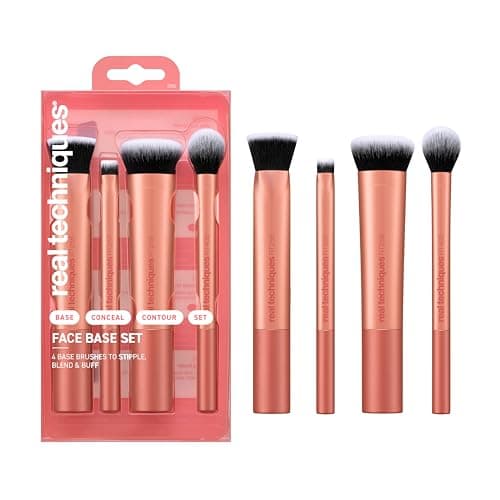 Image of Real Techniques Face Base Makeup Brush Kit, For Concealer, Foundation, & Contour, Works With Liquid, Cream & Powder Products, Staples For Blending & Buffing, 4 Piece Set