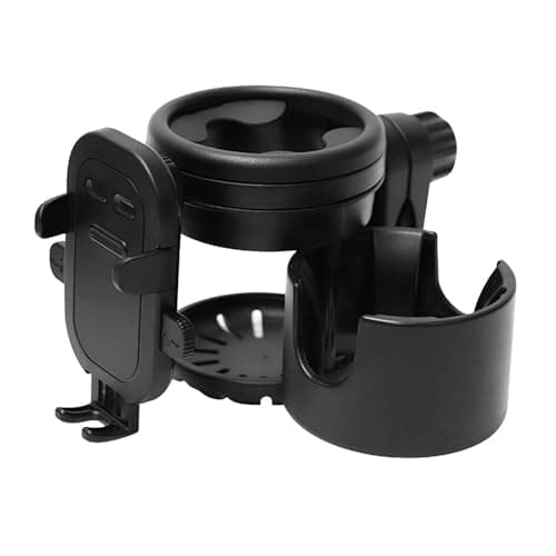 Image of Stroller Cup Holder Attachment with Phone Holder, 3 in 1 Universal Baby Stroller, Bike, Wheelchair, Walker, Scooter Water Bottle Drink Holder Accessories for Most Donna, Uppababy, Bugaboo
